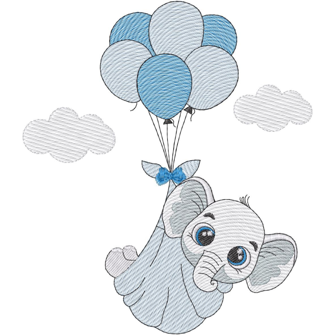 Elefantito con Globos en las Nubes