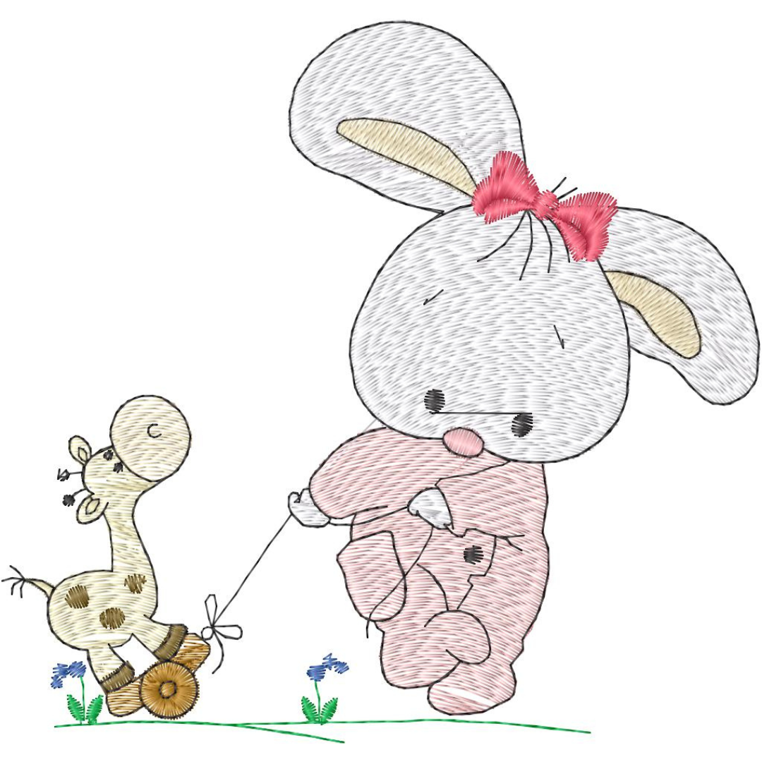 Conejita con su Peluche Jirafa