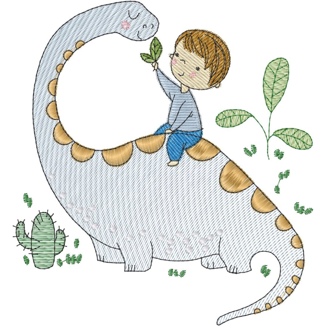 Niño en su Dinosaurio