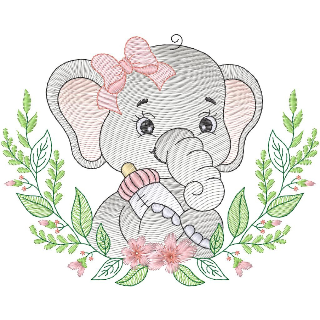 Elefantita con Flores y Botella