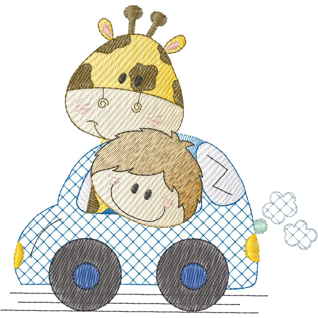 Jirafa y Bebé en Carrito