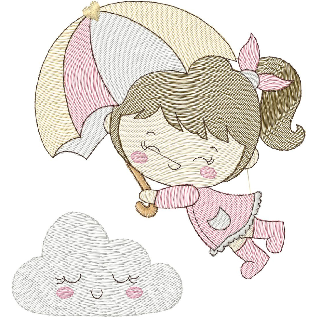 Niña Volando con Sombrilla