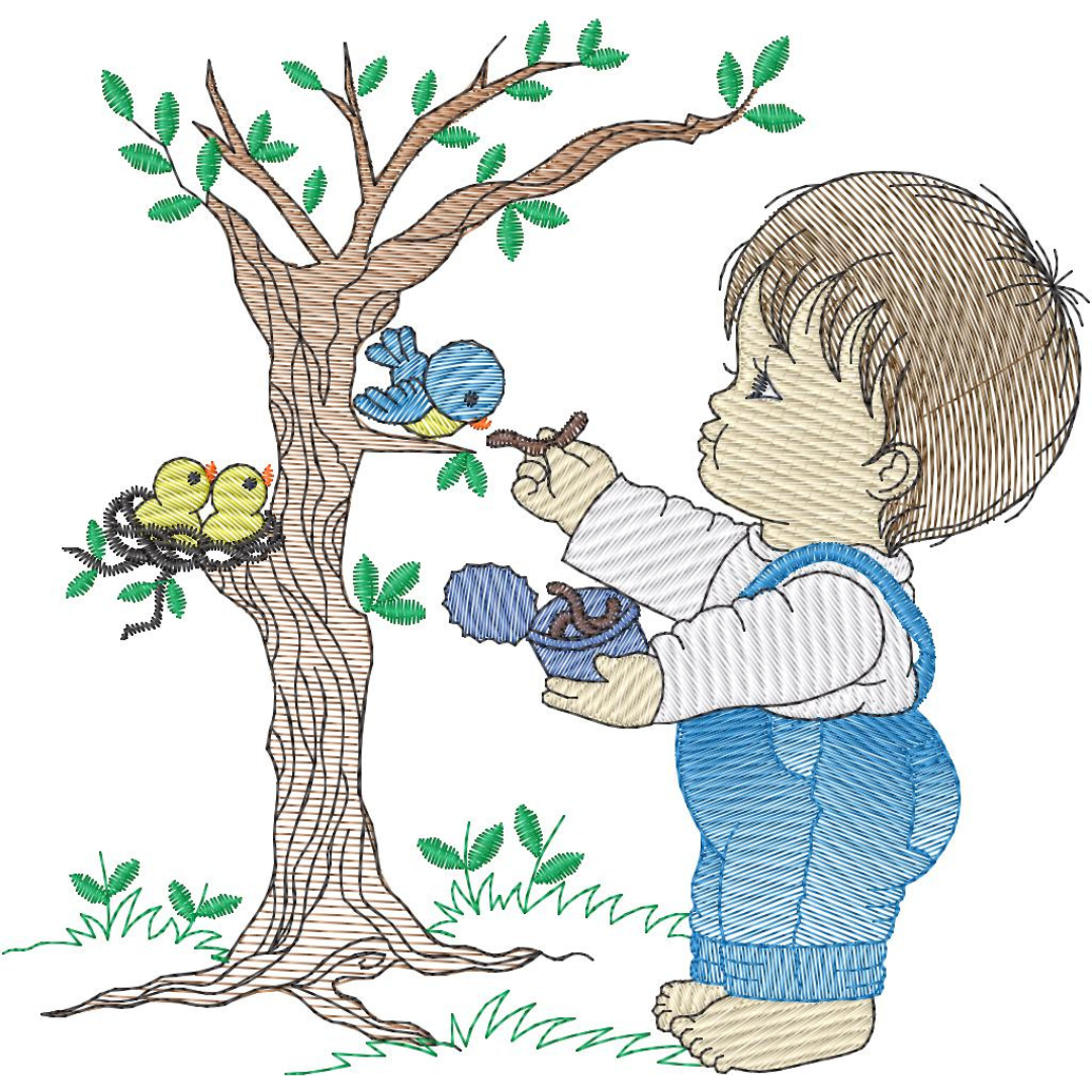 Niño Alimentando Pajaritos