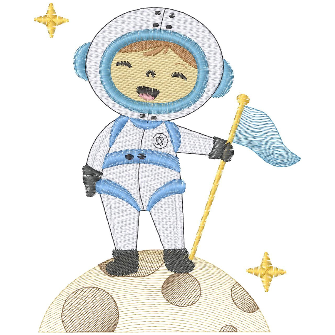 Niño Astronauta Plantando Bandera