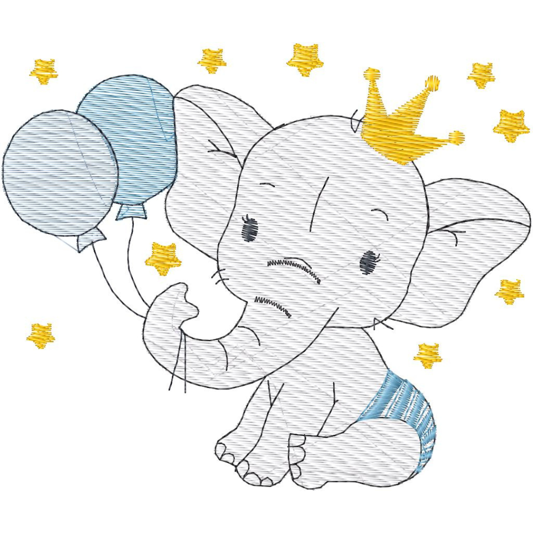 Elefantito con Estrellas, Corona y Globos